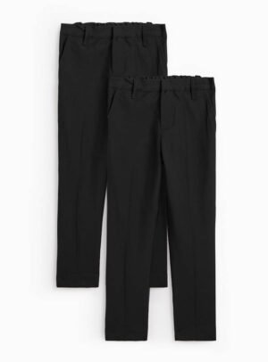Boys Black School Uniform Trousers 2 Pack | Stain Resistant Adjustable Waist Kids Formal Pants