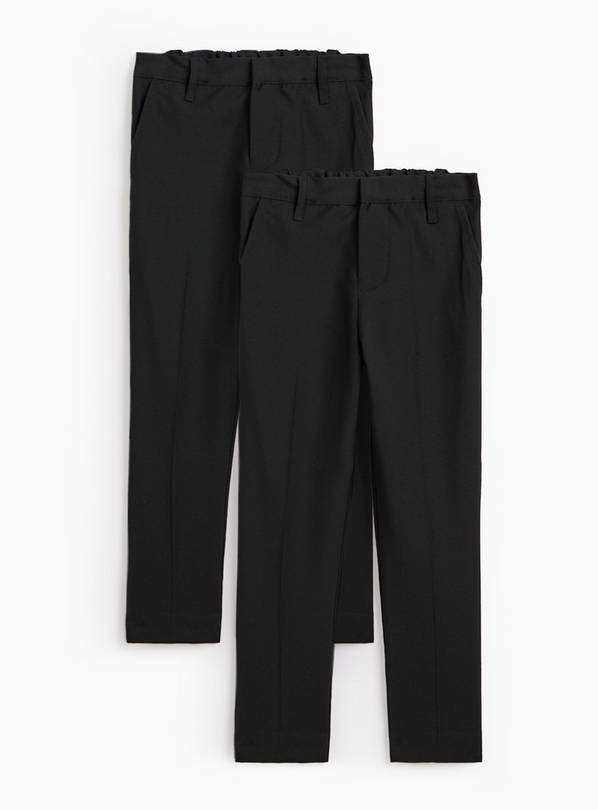DM_20251209155608_001 Boys Black School Uniform Trousers 2 Pack | Stain Resistant Adjustable Waist Kids Formal Pants