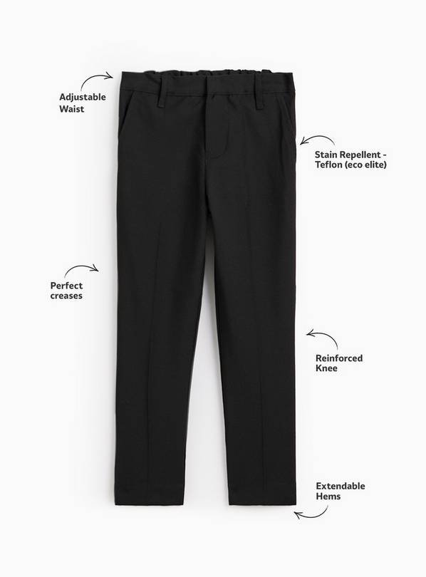 DM_20251209155608_002 Boys Black School Uniform Trousers 2 Pack | Stain Resistant Adjustable Waist Kids Formal Pants