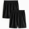 DM_20251209160017_001 2 Pack Kids Black Striped Sports Shorts | Elastic Waist Breathable Boys Casual Running Shorts