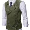DM_20251216155138_001 Vintage Olive Green Double-Breasted Suede Waistcoat with Chain