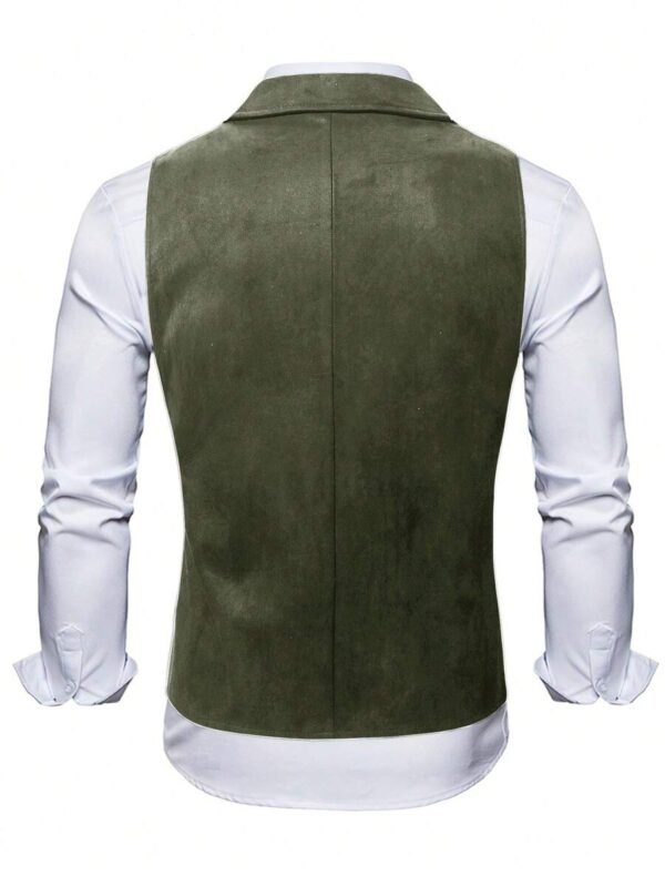 DM_20251216155138_002 Vintage Olive Green Double-Breasted Suede Waistcoat with Chain