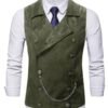 DM_20251216155138_003 Vintage Olive Green Double-Breasted Suede Waistcoat with Chain