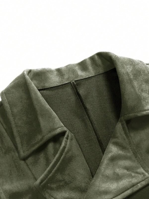 DM_20251216155138_006 Vintage Olive Green Double-Breasted Suede Waistcoat with Chain