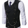 DM_20251216175712_001 Men's Black Faux Suede Steampunk Double-Breasted Waistcoat with Chain