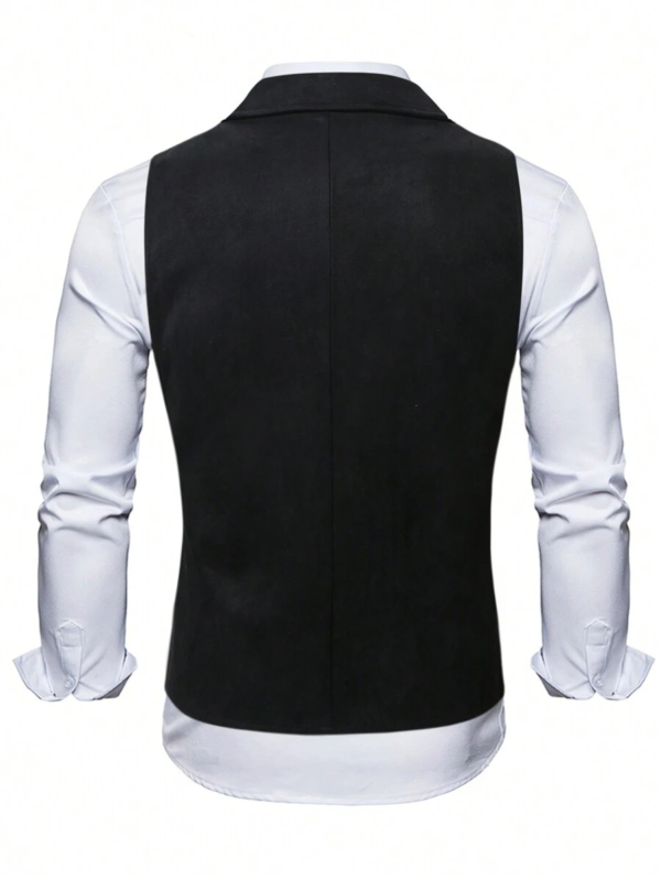 DM_20251216175712_002 Men's Black Faux Suede Steampunk Double-Breasted Waistcoat with Chain