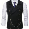 DM_20251216175712_003 Men's Black Faux Suede Steampunk Double-Breasted Waistcoat with Chain