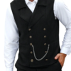 DM_20251216175712_004 Men's Black Faux Suede Steampunk Double-Breasted Waistcoat with Chain