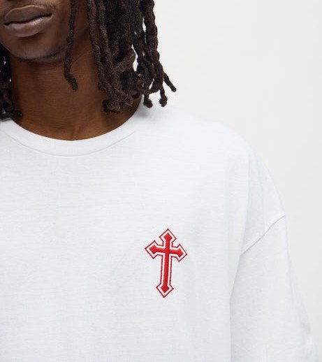 Red Cross Embroidered Oversized White T-Shirt