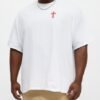 Red Cross Embroidered Oversized White T-Shirt