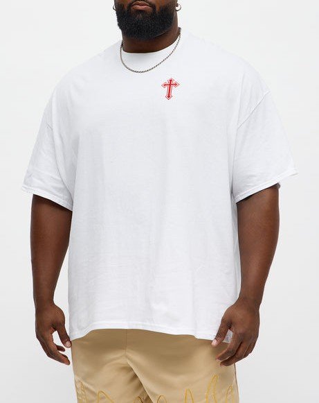 Red Cross Embroidered Oversized White T-Shirt