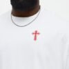 Red Cross Embroidered Oversized White T-Shirt