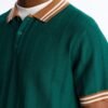 Retro Stripe Collar Knitted Polo Shirt | Men's Vintage Dark Green Textured Short Sleeve Polo Top