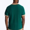 Retro Stripe Collar Knitted Polo Shirt | Men's Vintage Dark Green Textured Short Sleeve Polo Top