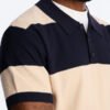 Men's Navy Beige Striped Knit Short Sleeve Polo Shirt | Vintage Casual Textured Polo Top