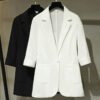 O1CN014Vwnc823wbtHJO4fY_!!2926357320-0-cib Women 3/4 Rolled Sleeve Blazer, Casual Lightweight One Button Suit Jacket with Pockets, Black & White