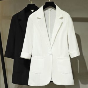 O1CN014Vwnc823wbtHJO4fY_!!2926357320-0-cib Women 3/4 Rolled Sleeve Blazer, Casual Lightweight One Button Suit Jacket with Pockets, Black & White