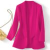 Women Open Front Blazer Jacket, Solid Color Long Sleeve Casual Office Suit Coat with Pockets