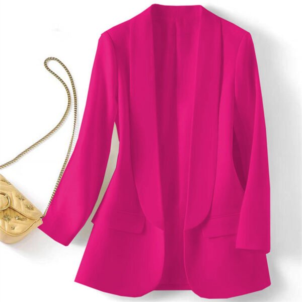 Women Open Front Blazer Jacket, Solid Color Long Sleeve Casual Office Suit Coat with Pockets