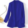 Women Open Front Blazer Jacket, Solid Color Long Sleeve Casual Office Suit Coat with Pockets