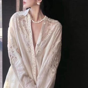 O1CN0179hhmz1Ntfq4kZWoC_!!2217670711628-0-cib Vintage Hollow Lace Linen Shirt | Old Money Oversized Long Sleeve Blouse for Women