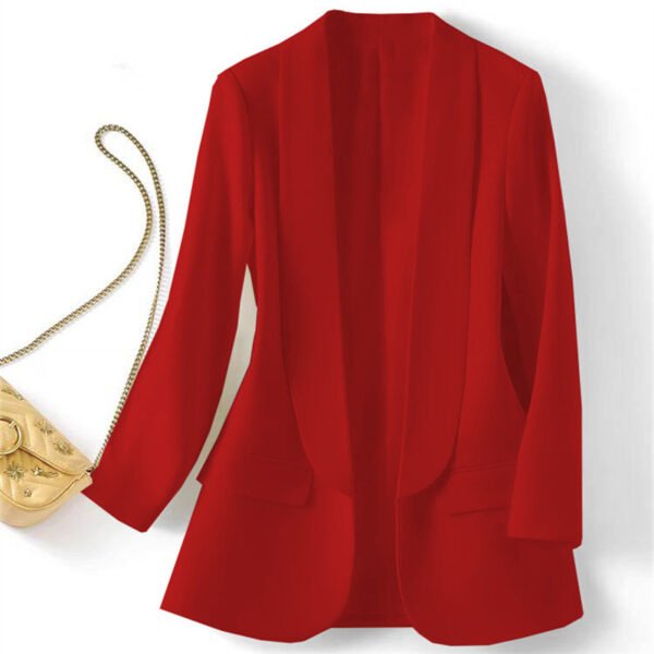 Women Open Front Blazer Jacket, Solid Color Long Sleeve Casual Office Suit Coat with Pockets