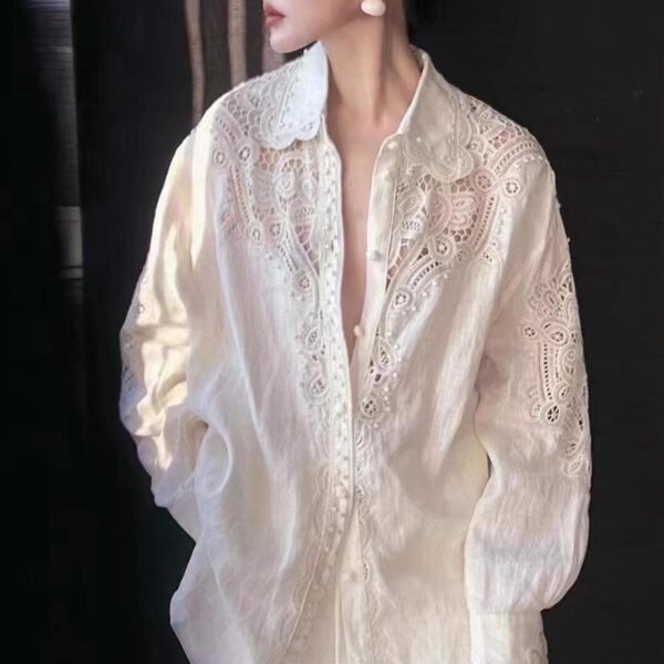 O1CN01LR5kzj1Ntfq3lEHIv_!!2217670711628-0-cib Vintage Hollow Lace Linen Shirt | Old Money Oversized Long Sleeve Blouse for Women
