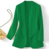Women Open Front Blazer Jacket, Solid Color Long Sleeve Casual Office Suit Coat with Pockets