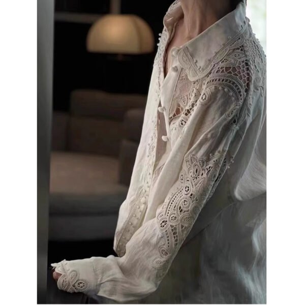 O1CN01cjIHfO1Ntfq5gHsMI_!!2217670711628-0-cib Vintage Hollow Lace Linen Shirt | Old Money Oversized Long Sleeve Blouse for Women