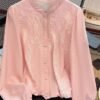 O1CN01gvlVY92KRn3gbsng9_!!2219562299554-0-cib Women Lace Patchwork Stand Collar Blouse | Casual Loose Long Sleeve Crop Shirt