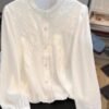 O1CN01rszzed2KRn3ijdXam_!!2219562299554-0-cib Women Lace Patchwork Stand Collar Blouse | Casual Loose Long Sleeve Crop Shirt