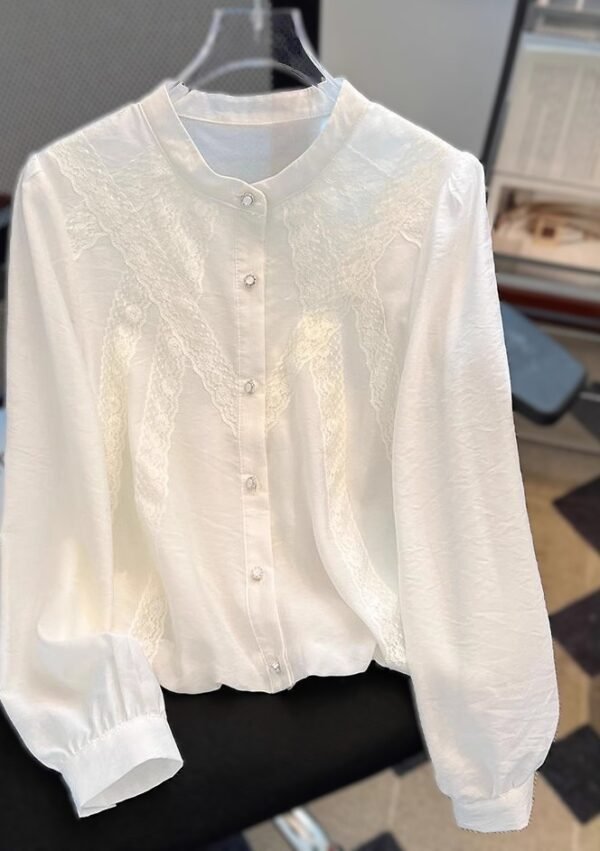 O1CN01rszzed2KRn3ijdXam_!!2219562299554-0-cib Women Lace Patchwork Stand Collar Blouse | Casual Loose Long Sleeve Crop Shirt