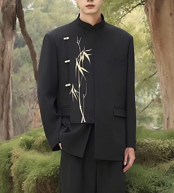 主图_01 Bamboo Embroidered Mandarin Collar Zhongshan Suit | Modern New Chinese Style Jacket for Men
