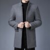 Men Stand Collar Mid Length Wool Coat Slim Business Wool Overcoat