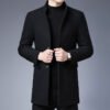 Men Stand Collar Mid Length Wool Coat Slim Business Wool Overcoat