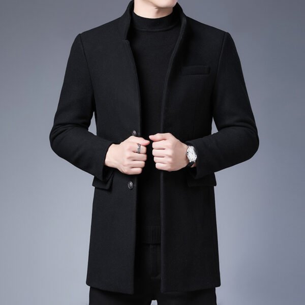 Men Stand Collar Mid Length Wool Coat Slim Business Wool Overcoat