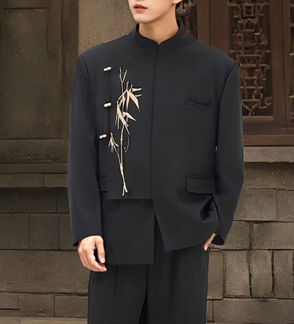 主图_03 Bamboo Embroidered Mandarin Collar Zhongshan Suit | Modern New Chinese Style Jacket for Men