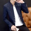 主图_04 Men's Stand Collar Blazer - Casual Slim Fit Printed Suit Jacket in Black/White/Navy