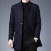 Men Stand Collar Mid Length Wool Coat Slim Business Wool Overcoat