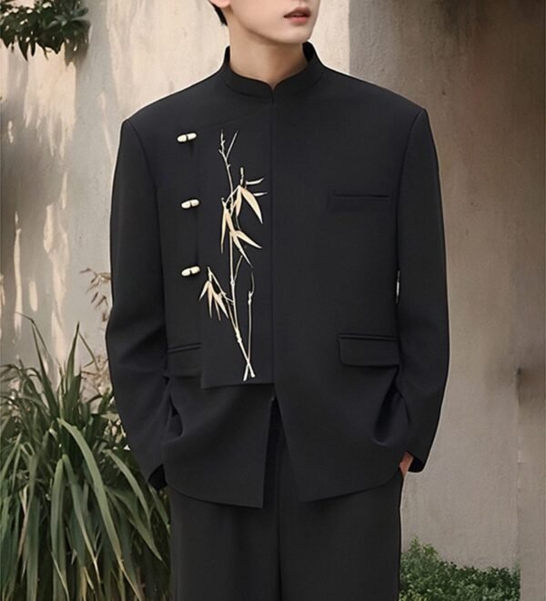 主图_04 Bamboo Embroidered Mandarin Collar Zhongshan Suit | Modern New Chinese Style Jacket for Men