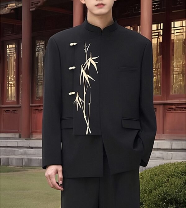 主图_06 Bamboo Embroidered Mandarin Collar Zhongshan Suit | Modern New Chinese Style Jacket for Men