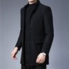 Men Stand Collar Mid Length Wool Coat Slim Business Wool Overcoat