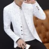 主图_07 Men's Stand Collar Blazer - Casual Slim Fit Printed Suit Jacket in Black/White/Navy