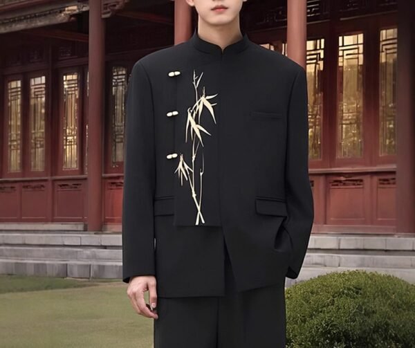 详情_07 Bamboo Embroidered Mandarin Collar Zhongshan Suit | Modern New Chinese Style Jacket for Men