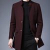Men Stand Collar Mid Length Wool Coat Slim Business Wool Overcoat