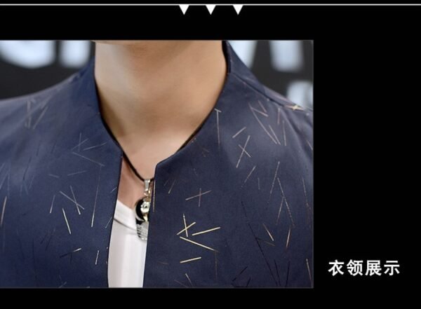 详情_22 Men's Stand Collar Blazer - Casual Slim Fit Printed Suit Jacket in Black/White/Navy