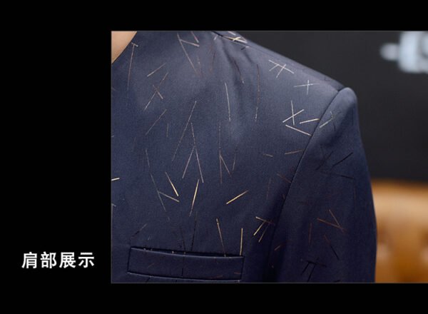 详情_23 Men's Stand Collar Blazer - Casual Slim Fit Printed Suit Jacket in Black/White/Navy