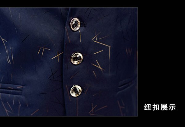 详情_24 Men's Stand Collar Blazer - Casual Slim Fit Printed Suit Jacket in Black/White/Navy