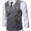 Men's Vintage Suede Double Breasted Waistcoat Formal Lapel Vest With Chain