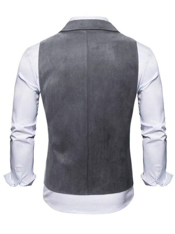 Men's Vintage Suede Double Breasted Waistcoat Formal Lapel Vest With Chain